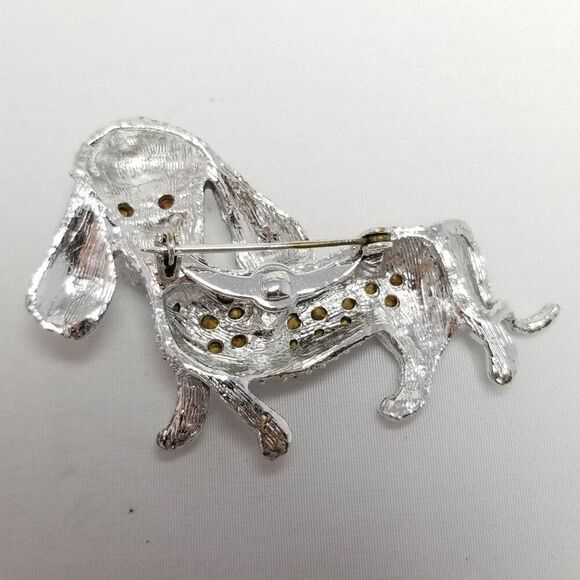 Vintage Sassy Rhinestone Dog with Green Eyes, Silver Tone, Retro 60s Style - Picture 3 of 6